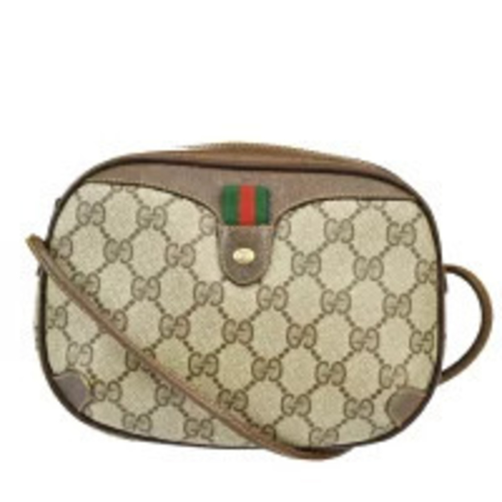 Gucci Sherry Shoulder Bag GG Interlocking Brown Green Red Leather - Picture 1 of 7
